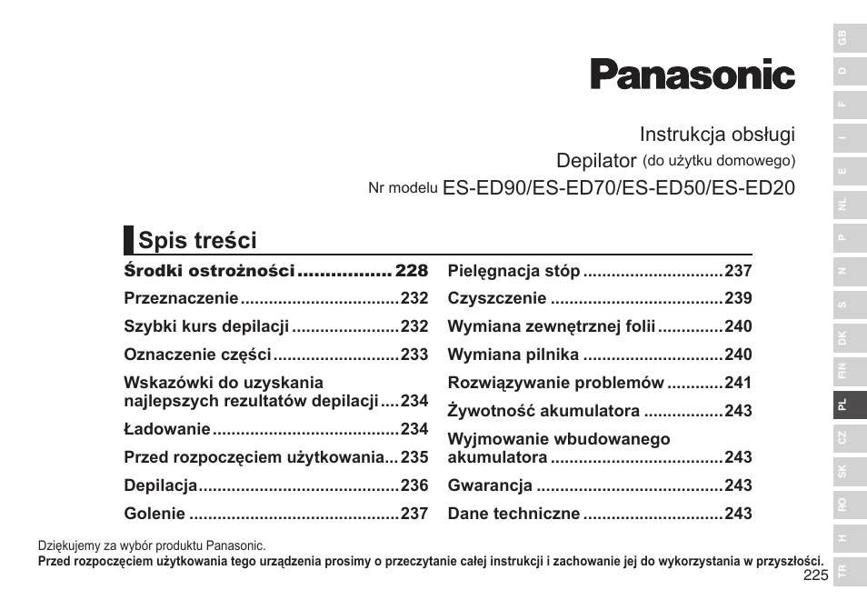 Panasonic ESED90 User Manual | Page 225 / 346