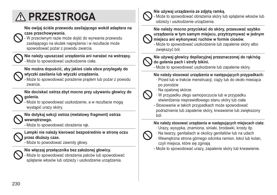 Przestroga | Panasonic ESED90 User Manual | Page 230 / 346