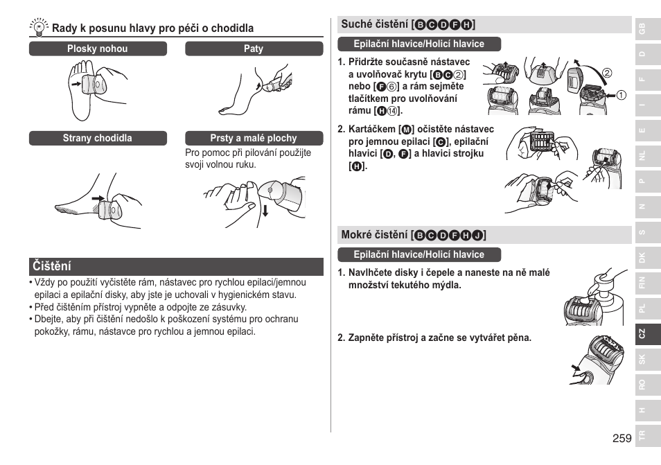 Čištění | Panasonic ESED90 User Manual | Page 259 / 346