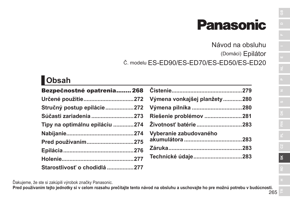 Panasonic ESED90 User Manual | Page 265 / 346