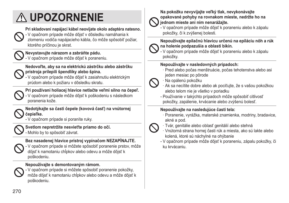 Upozornenie | Panasonic ESED90 User Manual | Page 270 / 346