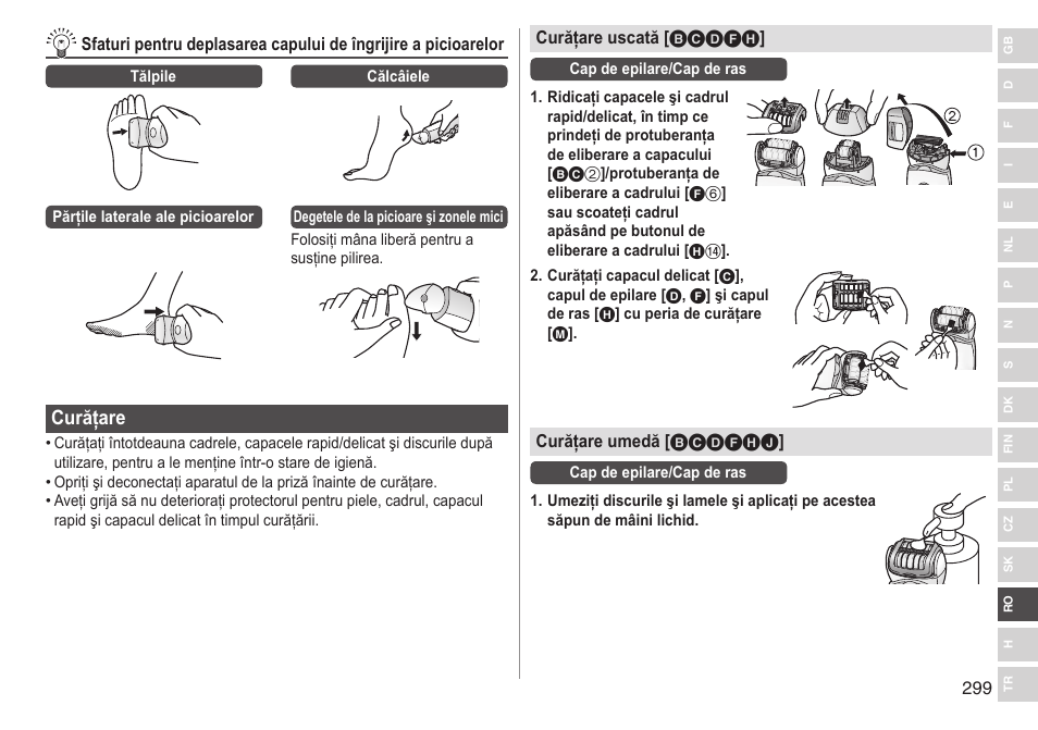 Curăţare | Panasonic ESED90 User Manual | Page 299 / 346