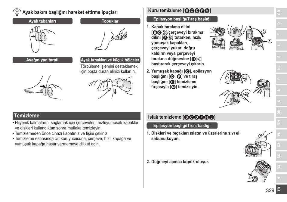 Temizleme | Panasonic ESED90 User Manual | Page 339 / 346