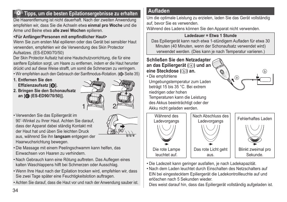 Aufladen | Panasonic ESED90 User Manual | Page 34 / 346