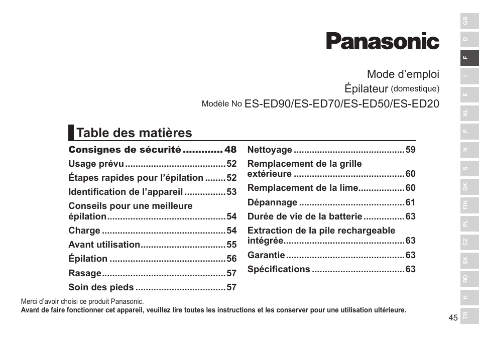 Panasonic ESED90 User Manual | Page 45 / 346