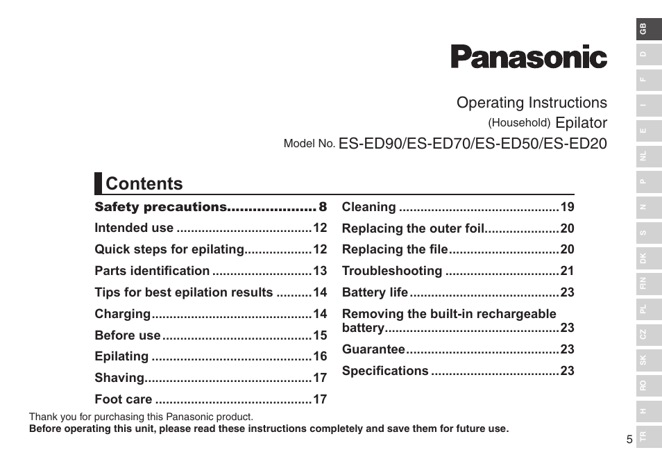 Panasonic ESED90 User Manual | Page 5 / 346