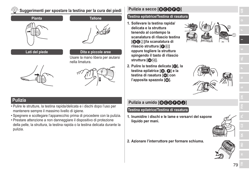 Pulizia | Panasonic ESED90 User Manual | Page 79 / 346