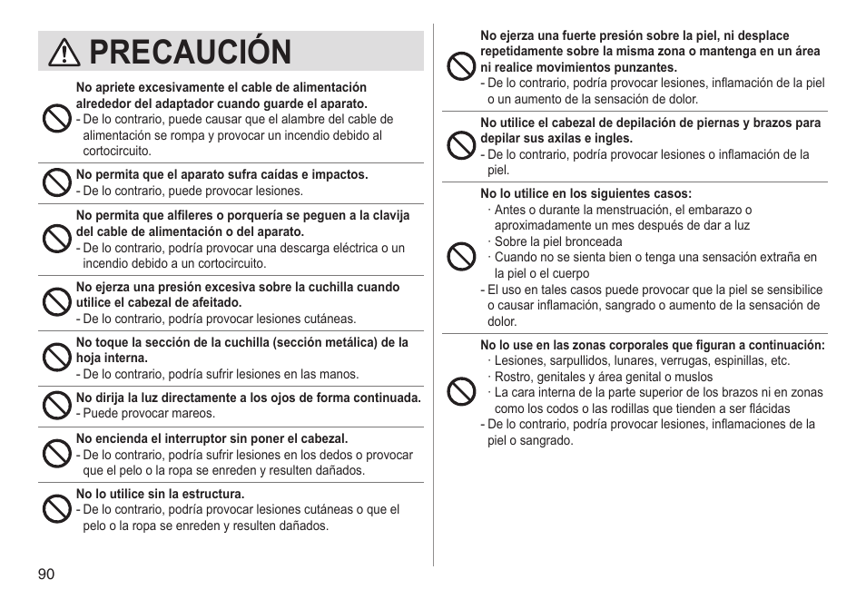 Precaución | Panasonic ESED90 User Manual | Page 90 / 346