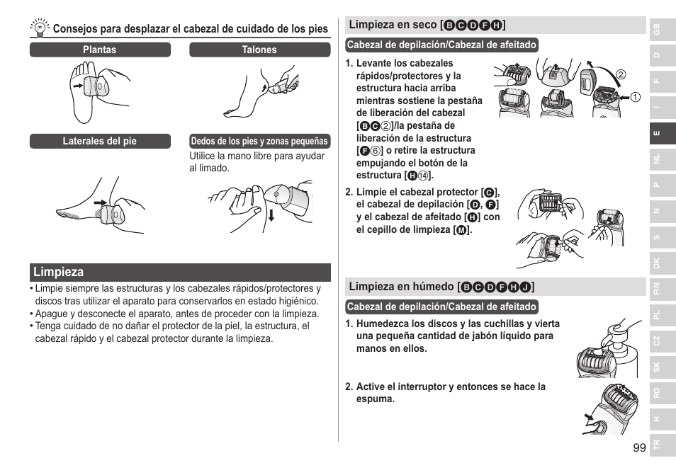 Limpieza | Panasonic ESED90 User Manual | Page 99 / 346