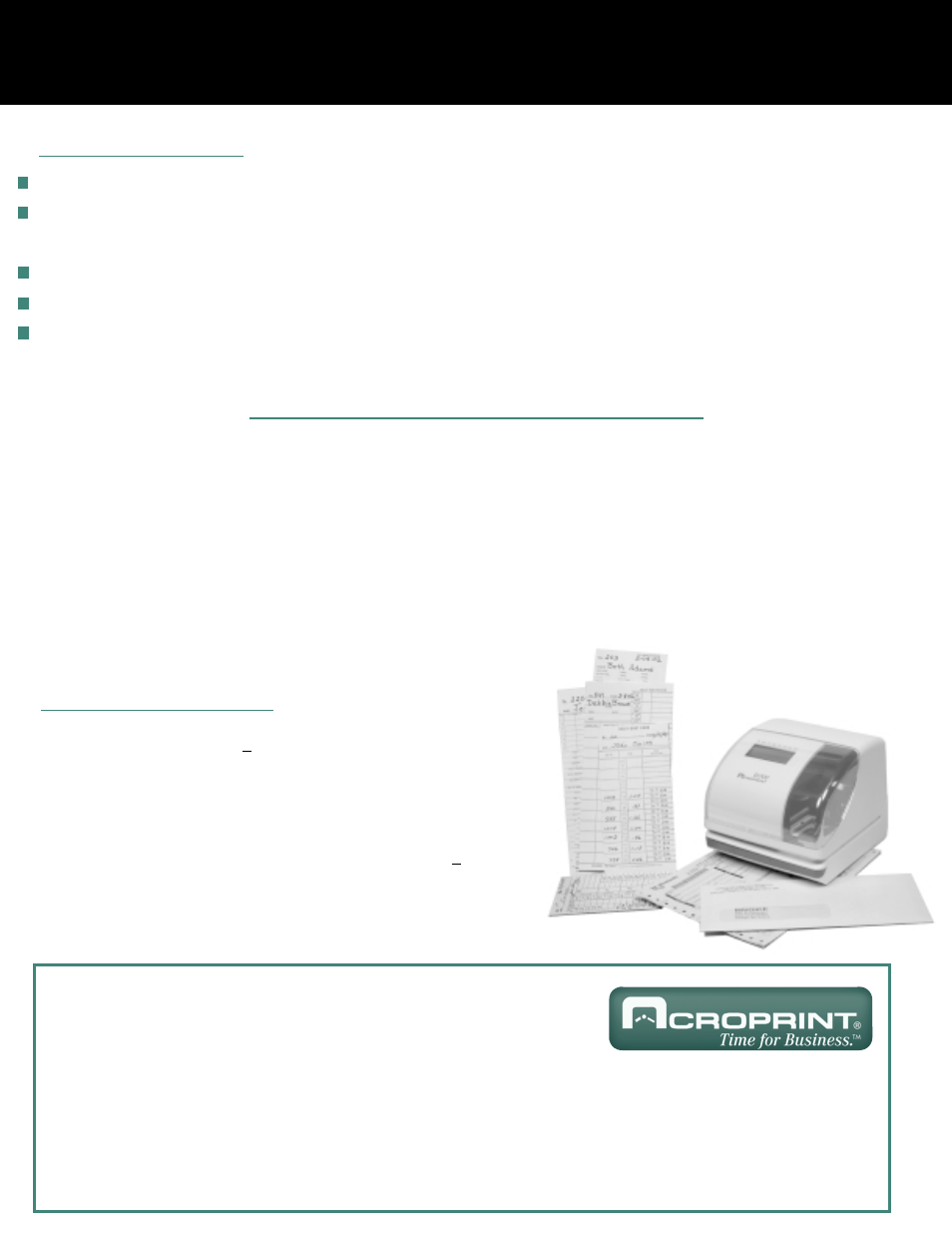 Es700 time recorder, Specifications, Applications selectable imprint formats | Acroprint ES700 User Manual | Page 2 / 2