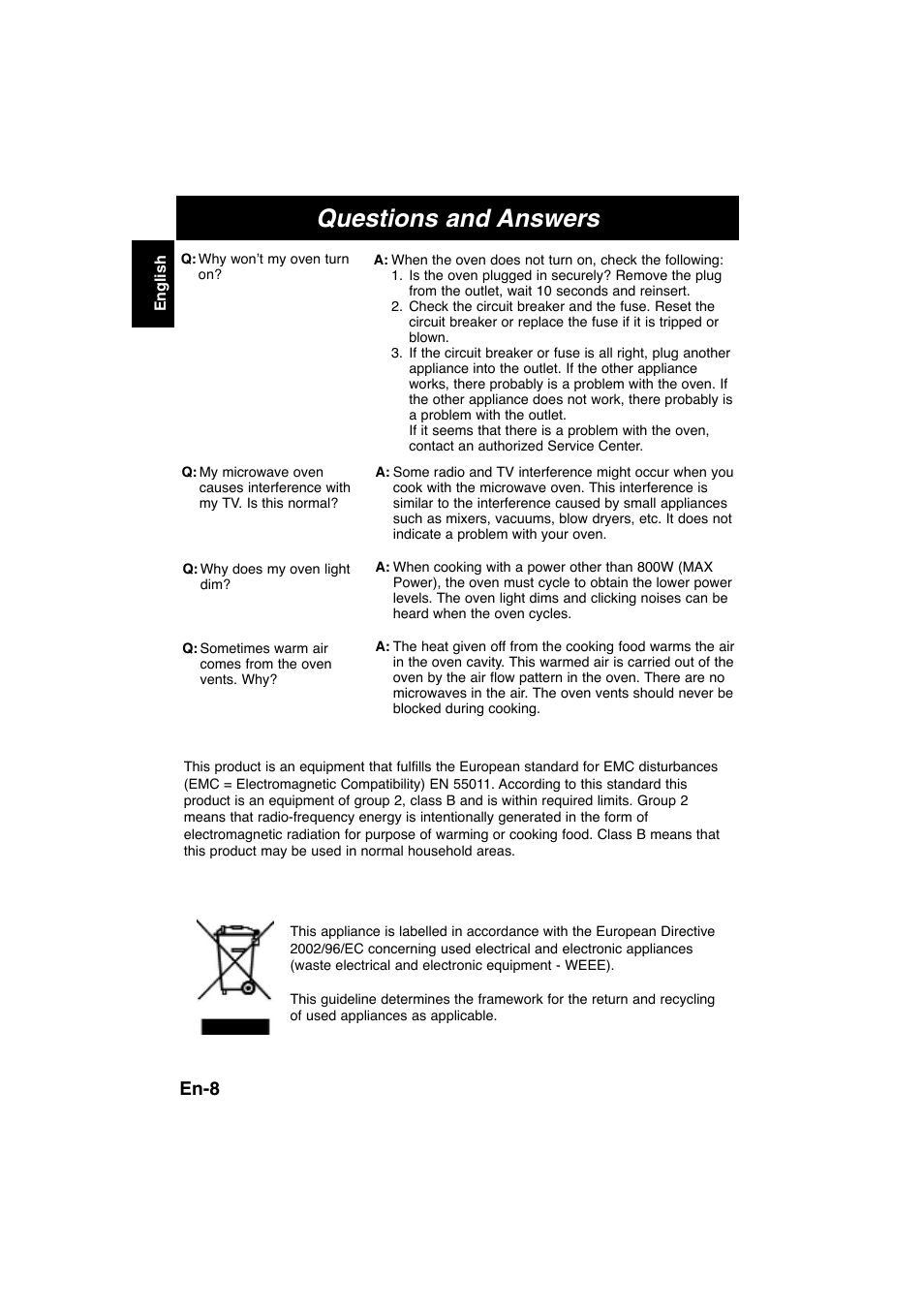 Questions and answers, En-8 | Panasonic NNE245WBEPG User Manual | Page 10 / 137