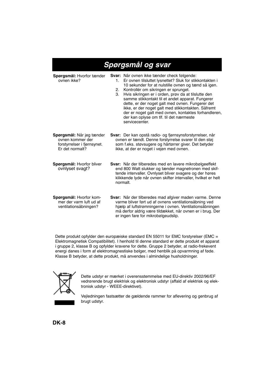 Spørgsmål og svar, Dk-8 | Panasonic NNE245WBEPG User Manual | Page 100 / 137