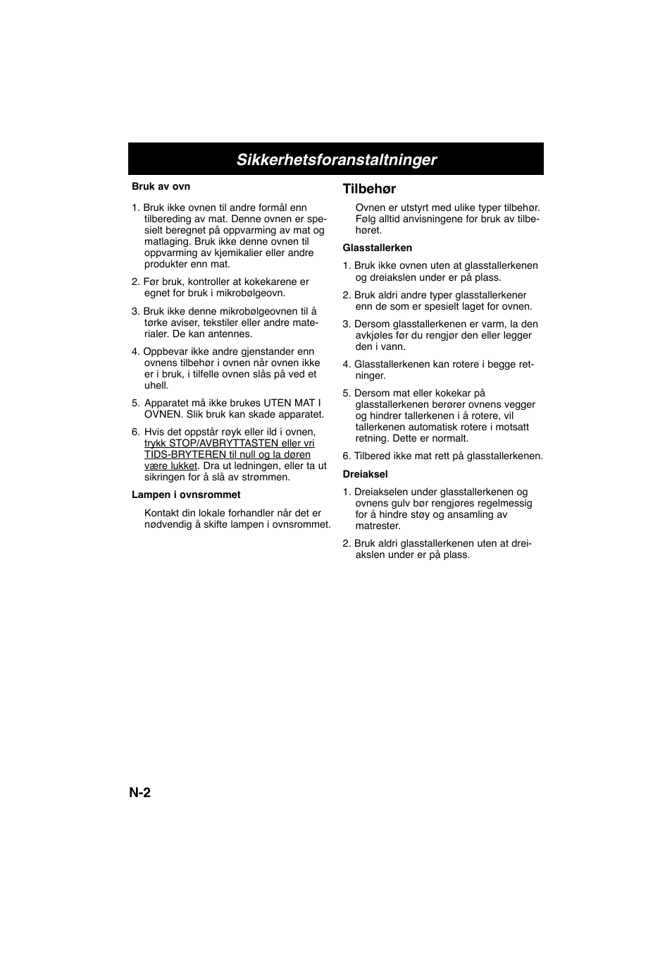 Sikkerhetsforanstaltninger, Tilbehør | Panasonic NNE245WBEPG User Manual | Page 103 / 137