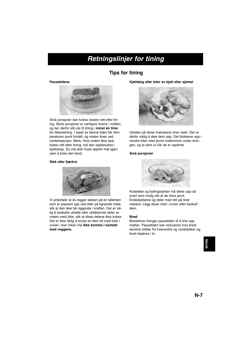 Retningslinjer for tining, Tips for tining | Panasonic NNE245WBEPG User Manual | Page 108 / 137