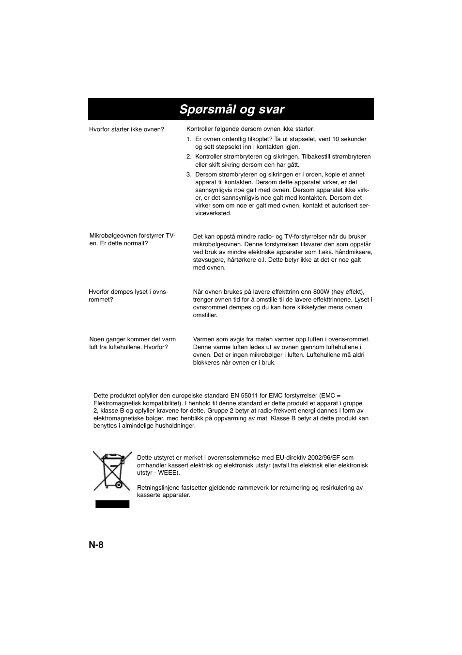 Spørsmål og svar | Panasonic NNE245WBEPG User Manual | Page 109 / 137