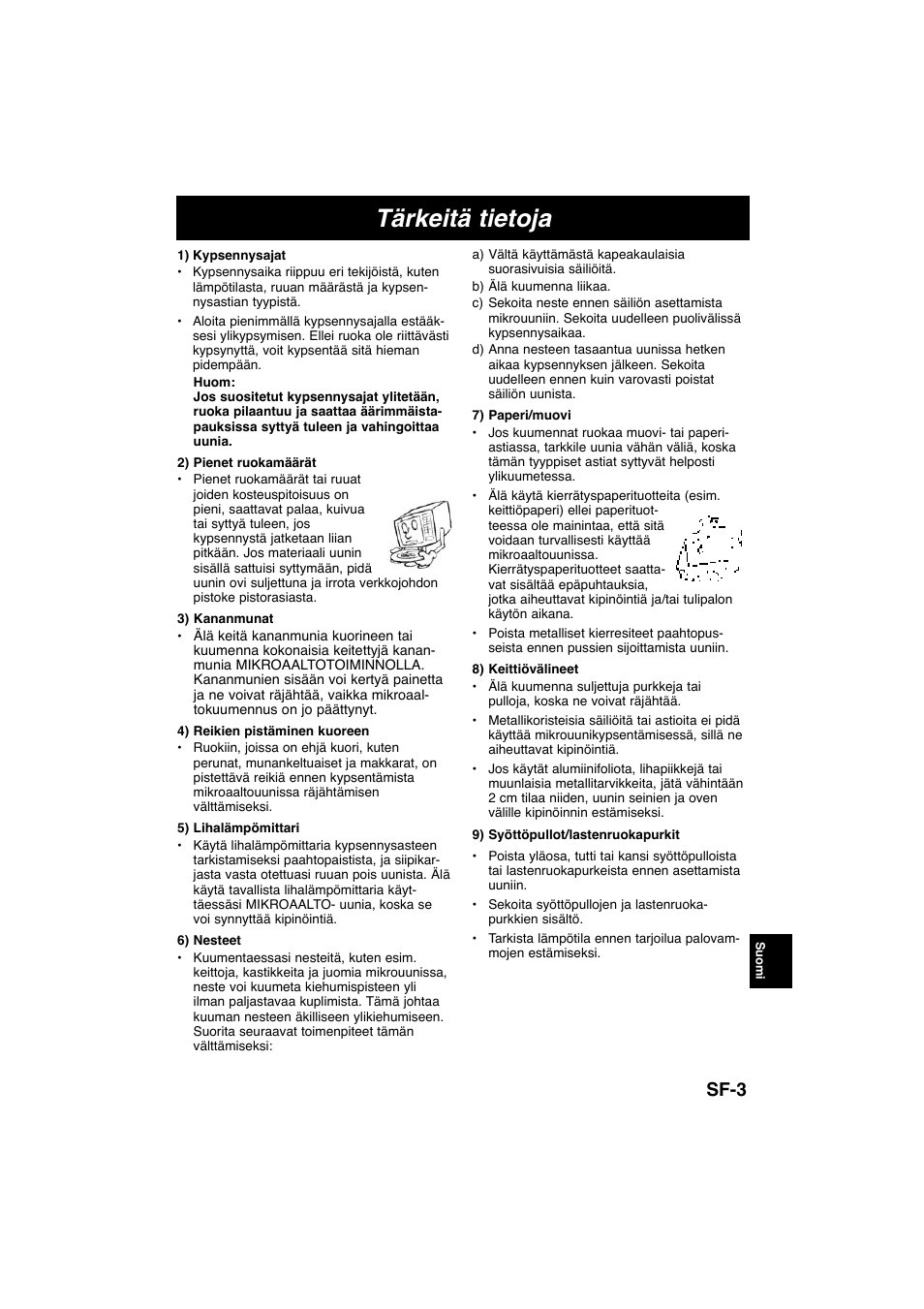 Tärkeitä tietoja, Sf-3 | Panasonic NNE245WBEPG User Manual | Page 113 / 137