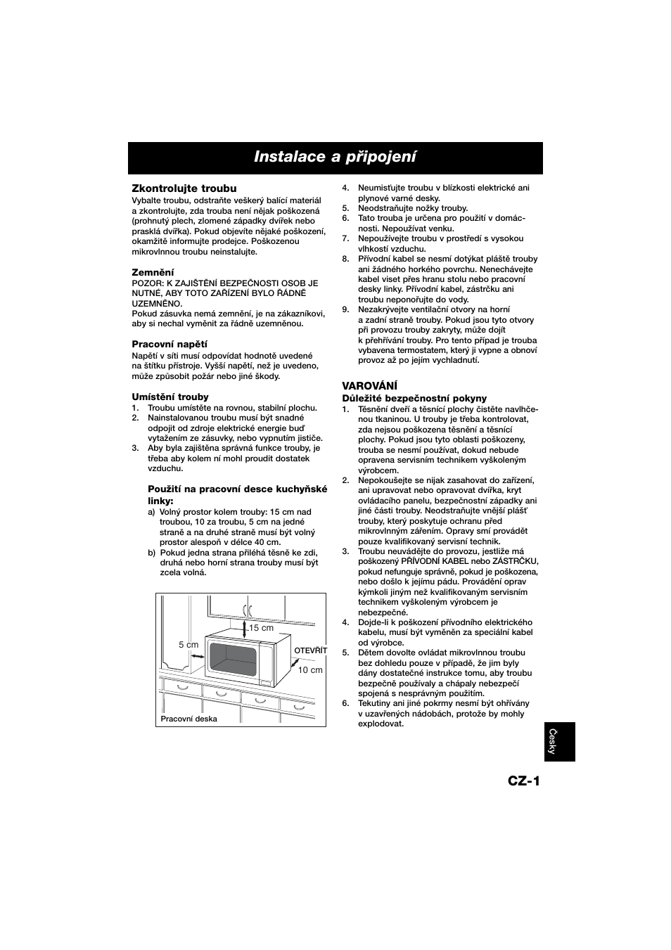 Instalace a pﬁipojení, Cz-1 | Panasonic NNE245WBEPG User Manual | Page 120 / 137