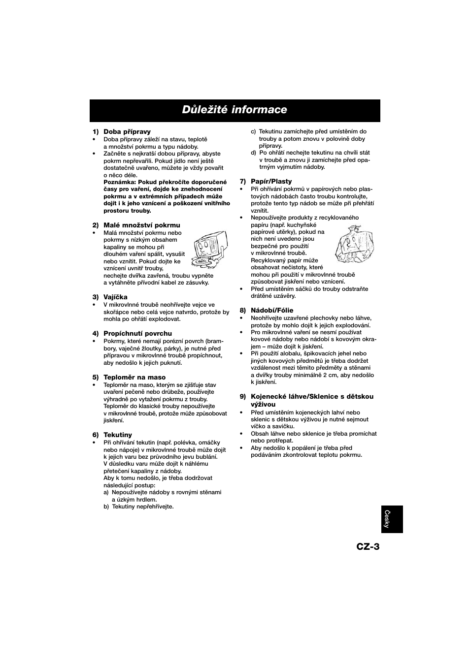 Dûleïité informace, Cz-3 | Panasonic NNE245WBEPG User Manual | Page 122 / 137