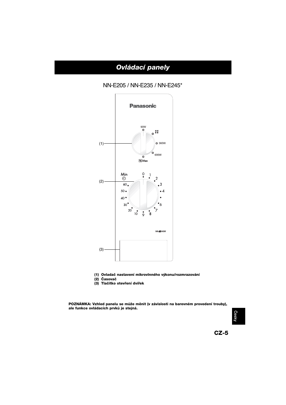 Ovládací panely, Cz-5 | Panasonic NNE245WBEPG User Manual | Page 124 / 137