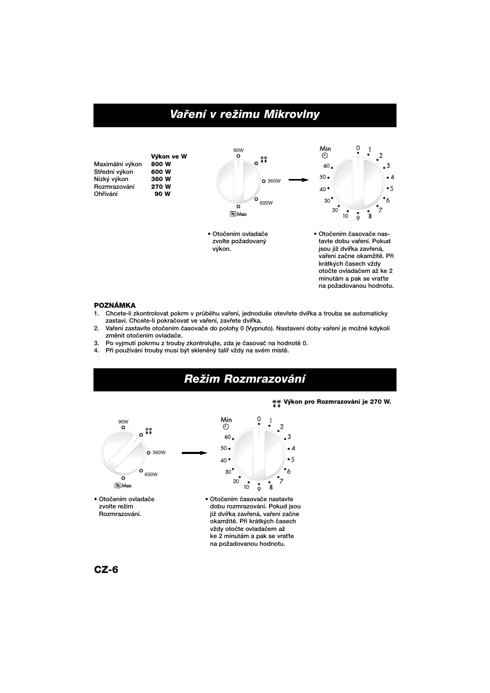 Vaﬁení v reïimu mikrovlny reïim rozmrazování, Cz-6 | Panasonic NNE245WBEPG User Manual | Page 125 / 137