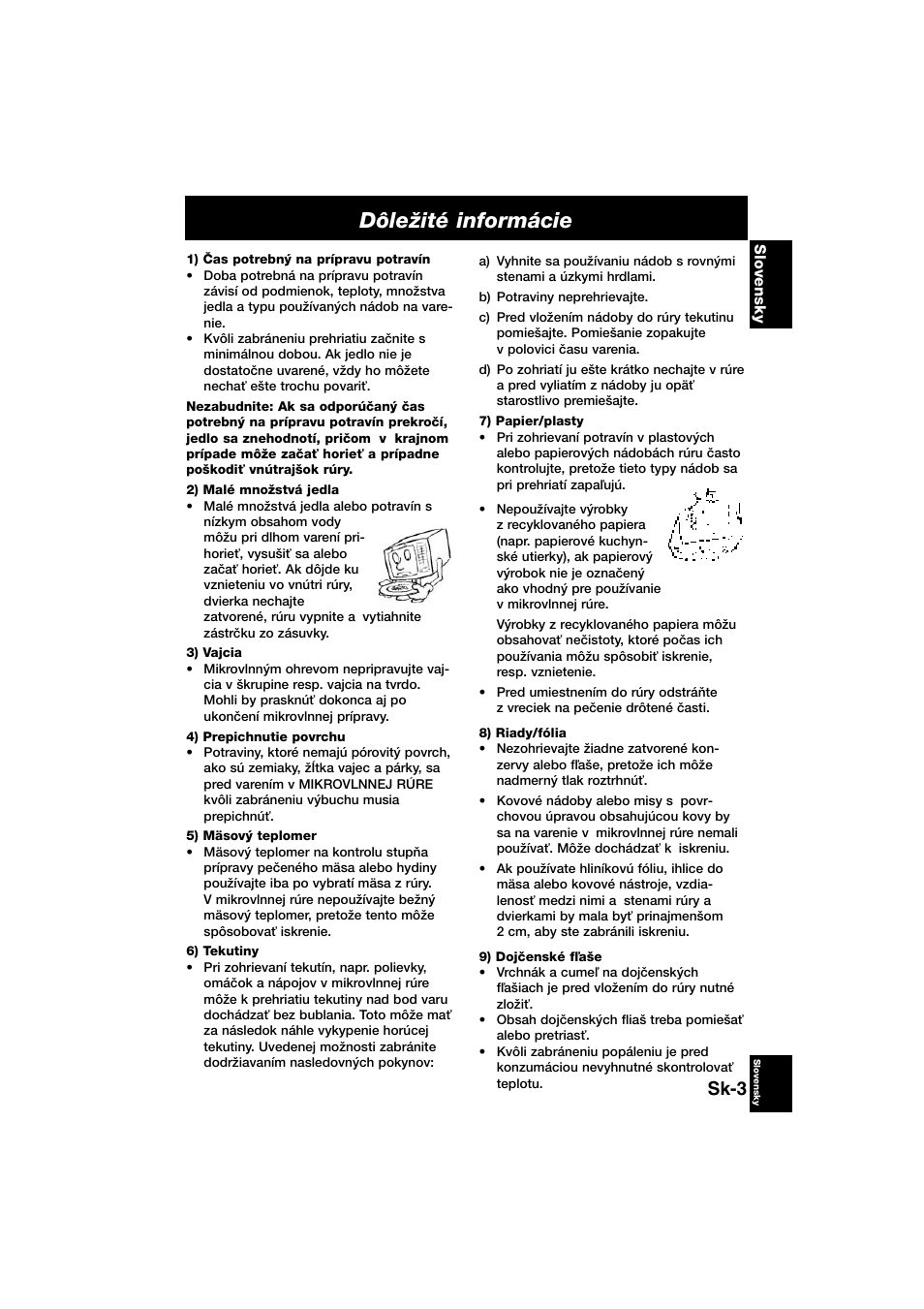 Dôleïité informácie, Sk-3 | Panasonic NNE245WBEPG User Manual | Page 131 / 137