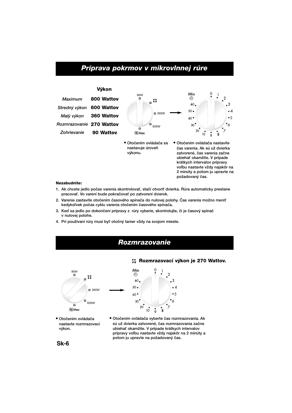 Príprava pokrmov v mikrovlnnej rúre, Rozmrazovanie, Sk-6 | Panasonic NNE245WBEPG User Manual | Page 134 / 137