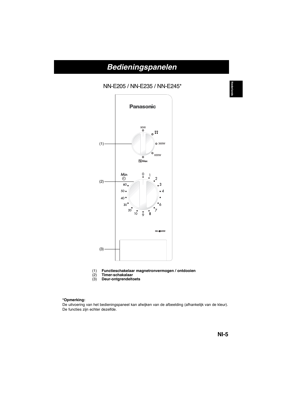 Bedieningspanelen, Ni-5 | Panasonic NNE245WBEPG User Manual | Page 16 / 137