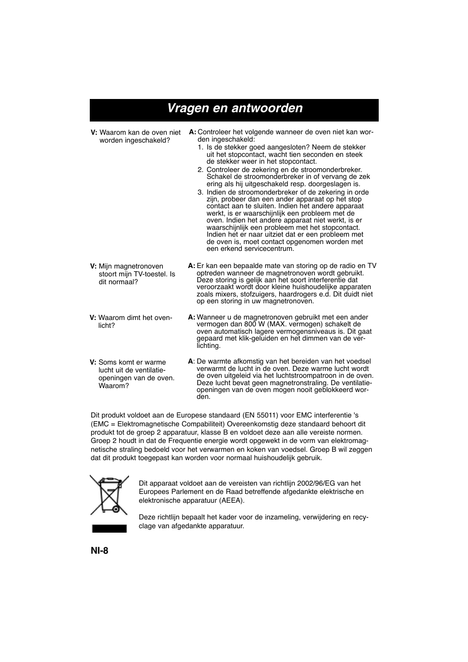 Vragen en antwoorden, Ni-8 | Panasonic NNE245WBEPG User Manual | Page 19 / 137