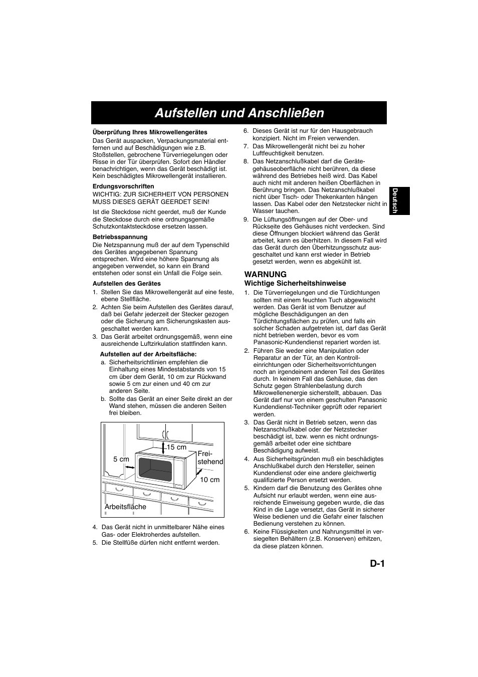 Aufstellen und anschließen | Panasonic NNE245WBEPG User Manual | Page 21 / 137