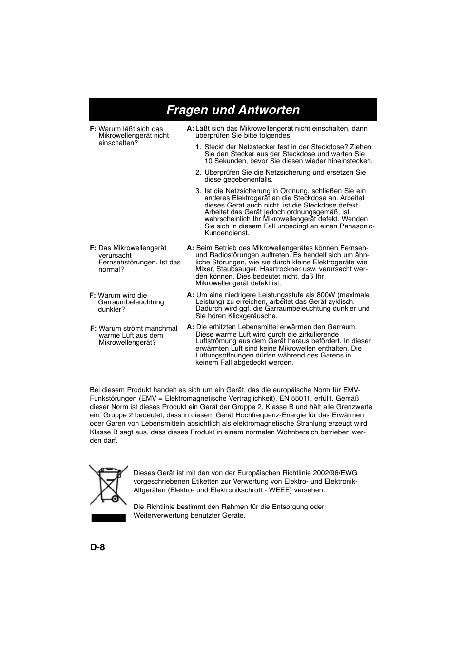 Fragen und antworten | Panasonic NNE245WBEPG User Manual | Page 28 / 137