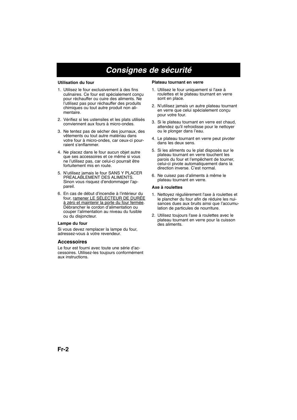 Consignes de sécurité, Fr-2 | Panasonic NNE245WBEPG User Manual | Page 31 / 137