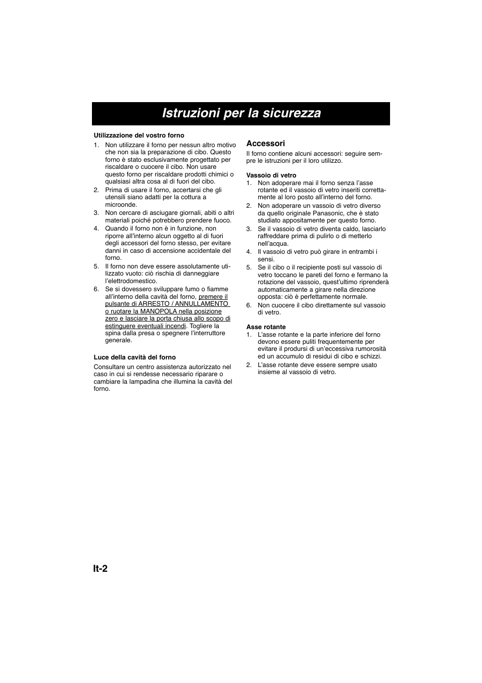 Istruzioni per la sicurezza, It-2 | Panasonic NNE245WBEPG User Manual | Page 40 / 137