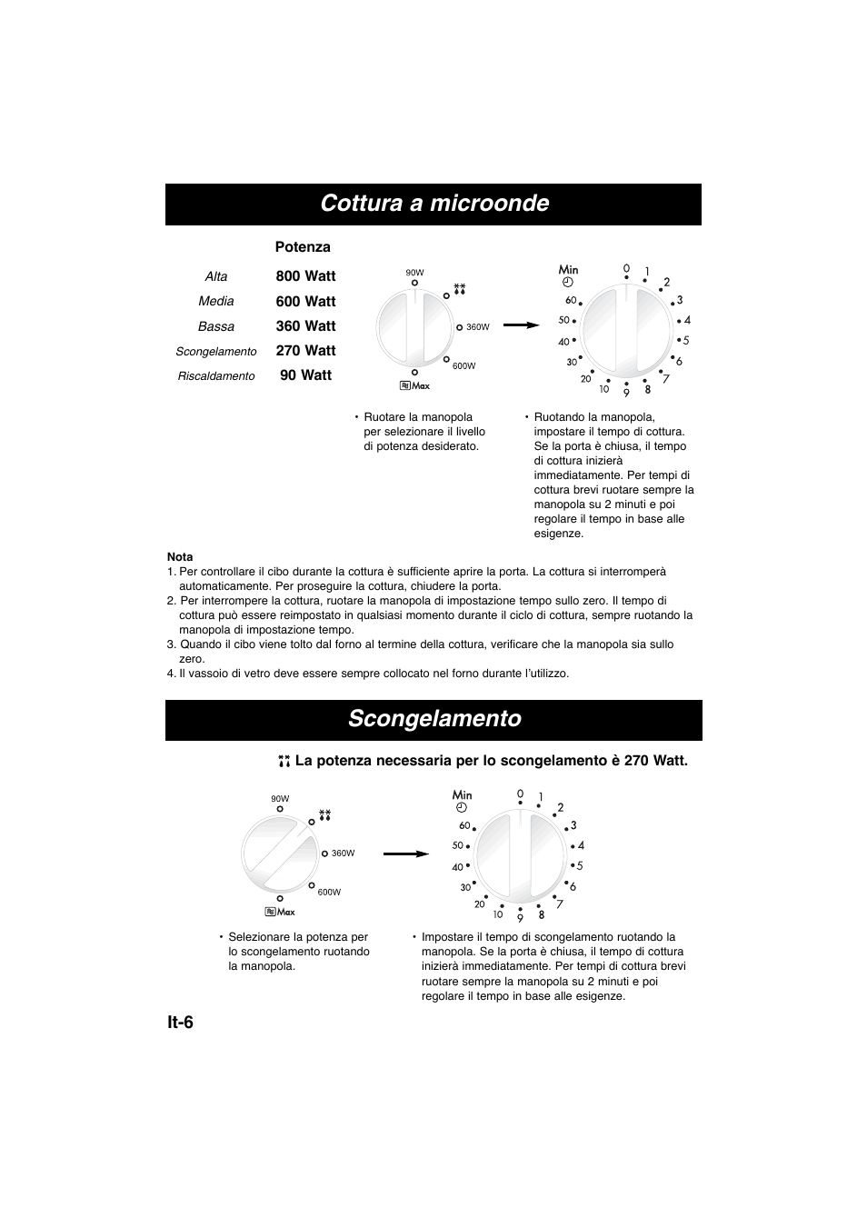 Cottura a microonde, Scongelamento, It-6 | Panasonic NNE245WBEPG User Manual | Page 44 / 137