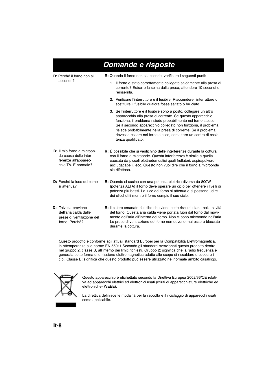 Domande e risposte, It-8 | Panasonic NNE245WBEPG User Manual | Page 46 / 137