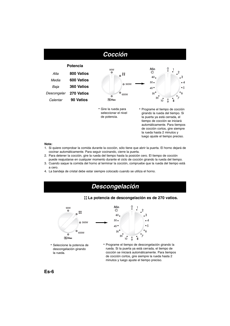 Cocción, Descongelación, Es-6 | Panasonic NNE245WBEPG User Manual | Page 53 / 137