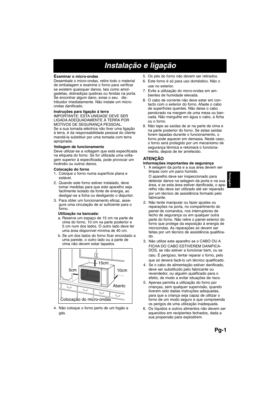 Instalação e ligação, Pg-1 | Panasonic NNE245WBEPG User Manual | Page 57 / 137