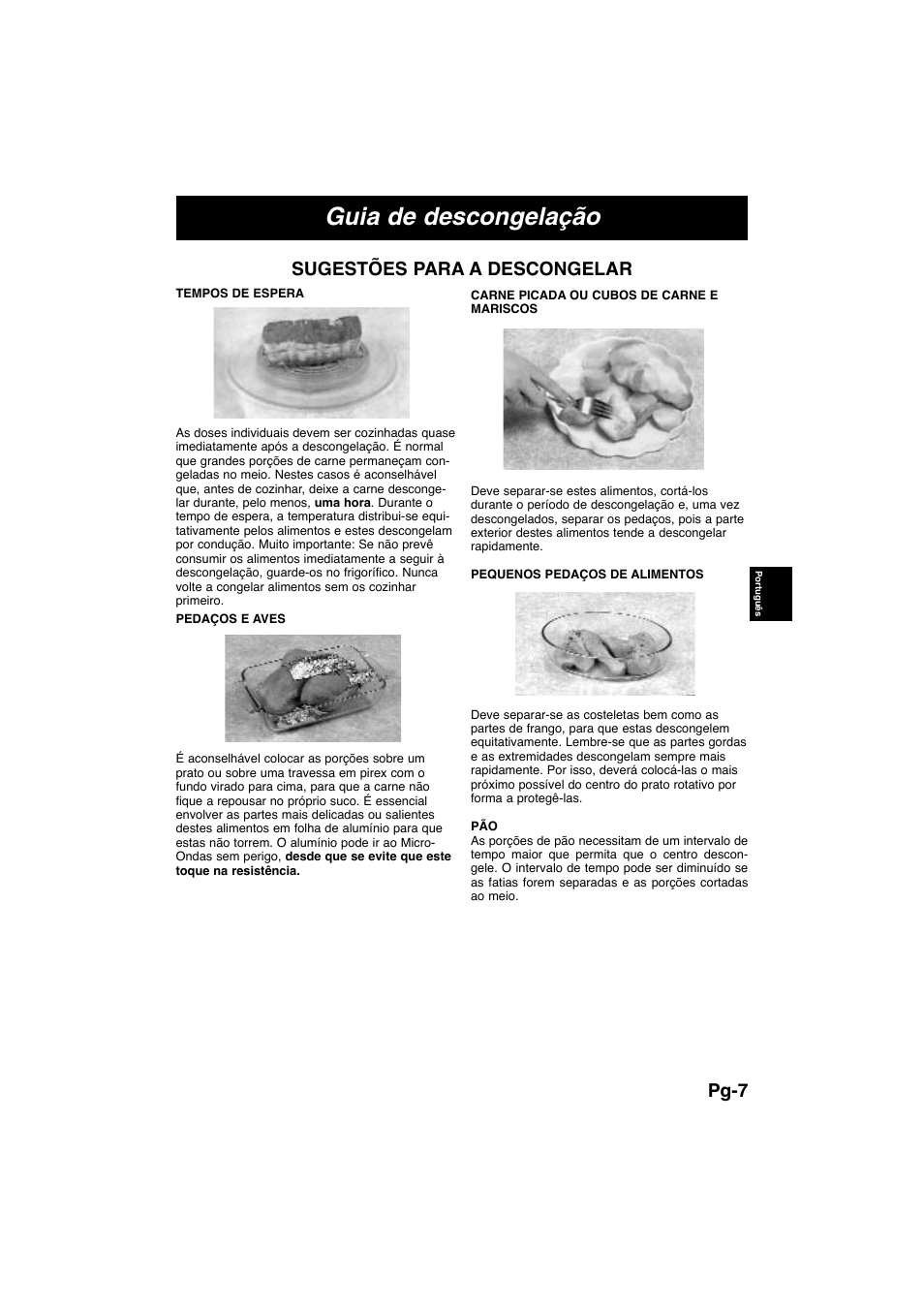 Guia de descongelação, Pg-7 sugestões para a descongelar | Panasonic NNE245WBEPG User Manual | Page 63 / 137