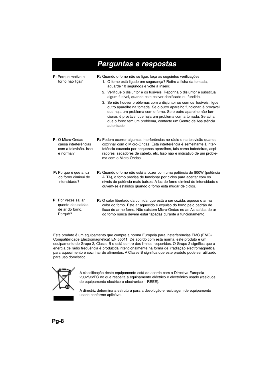 Perguntas e respostas, Pg-8 | Panasonic NNE245WBEPG User Manual | Page 64 / 137