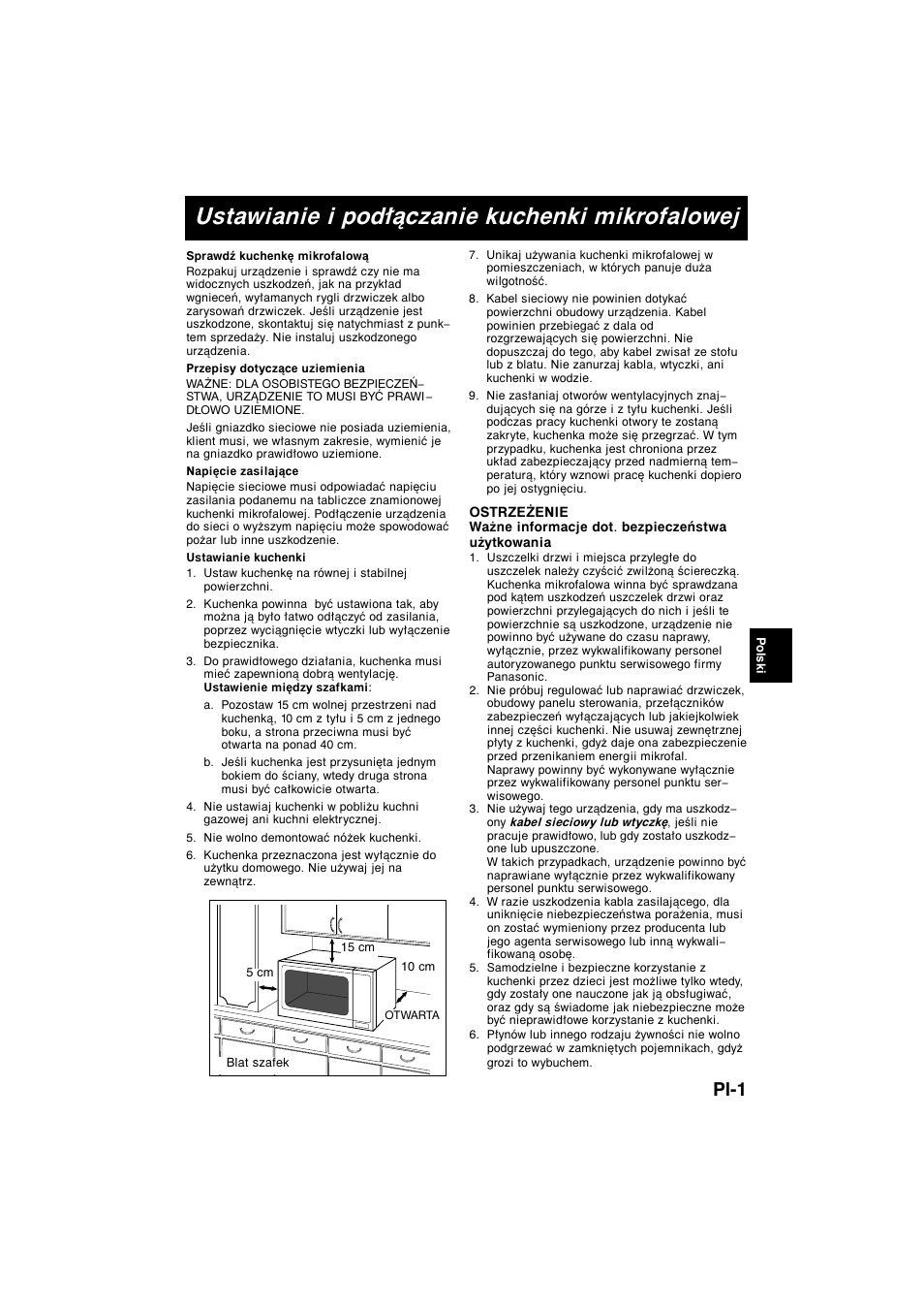 Ustawianie i podłączanie kuchenki mikrofalowej, Pl-1 | Panasonic NNE245WBEPG User Manual | Page 66 / 137