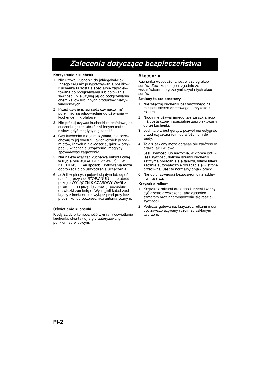 Zalecenia dotyczące bezpieczeństwa, Pl-2 | Panasonic NNE245WBEPG User Manual | Page 67 / 137