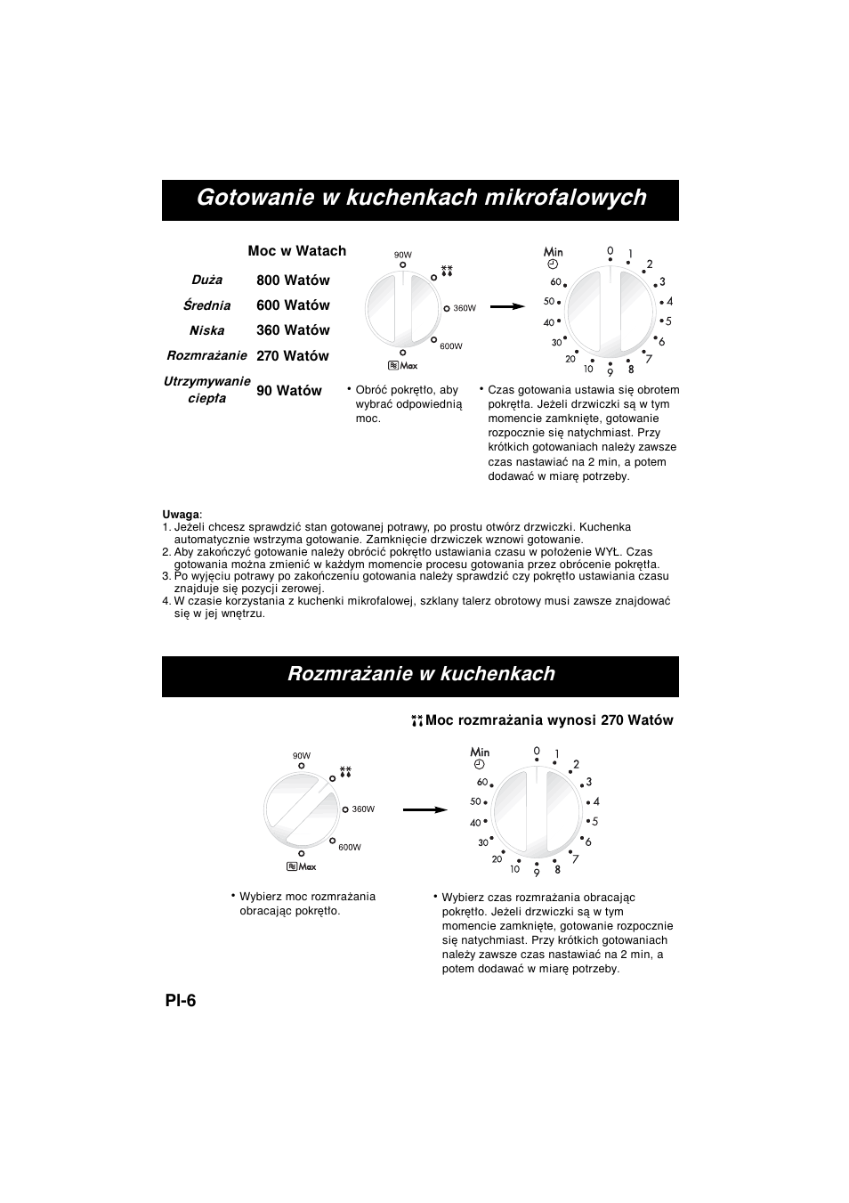 Gotowanie w kuchenkach mikrofalowych, Rozmrażanie w kuchenkach, Pl-6 | Panasonic NNE245WBEPG User Manual | Page 71 / 137