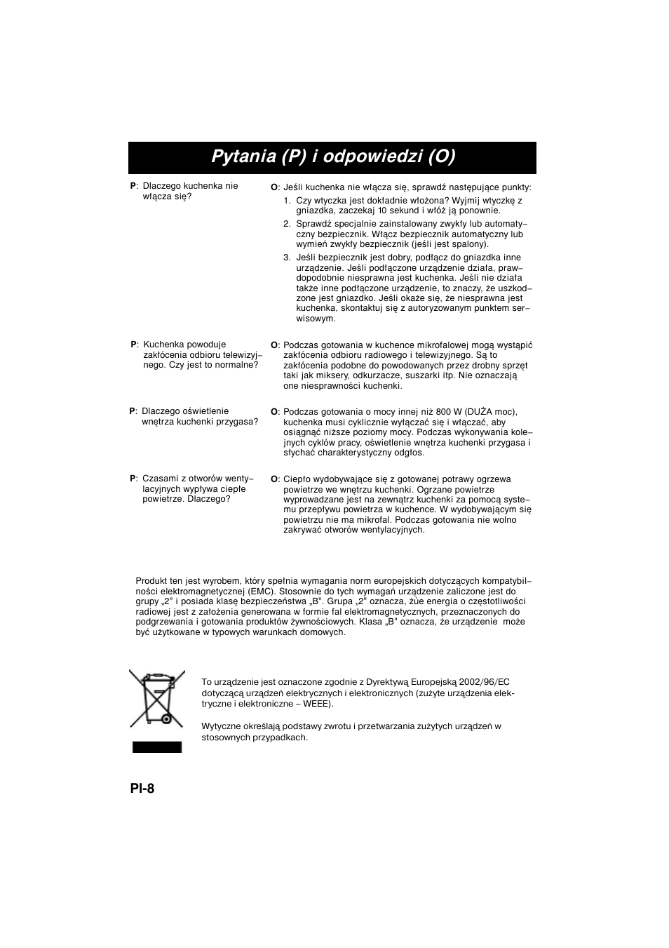 Pytania (p) i odpowiedzi (o), Pl-8 | Panasonic NNE245WBEPG User Manual | Page 73 / 137