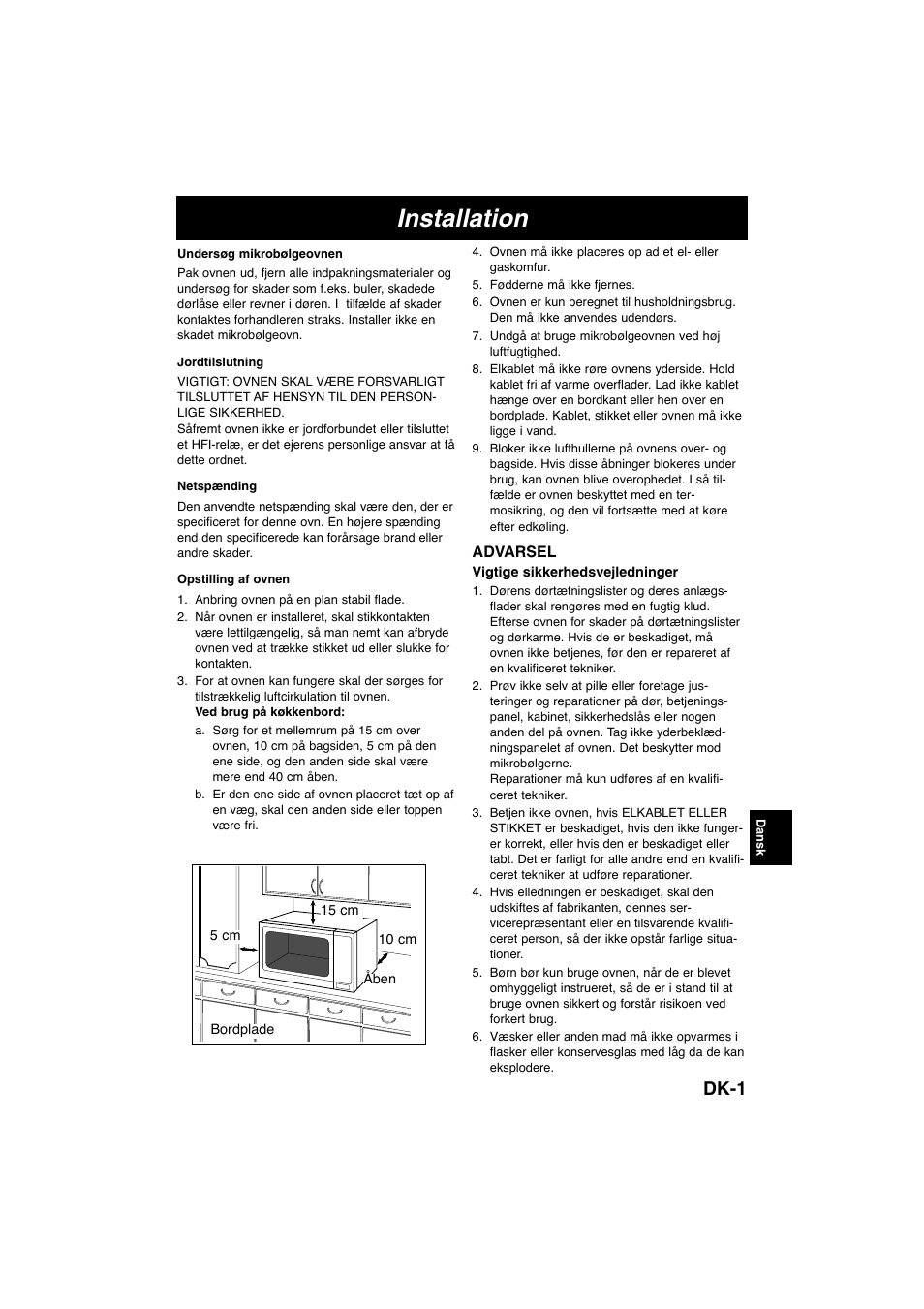 Installation, Dk-1 | Panasonic NNE245WBEPG User Manual | Page 93 / 137