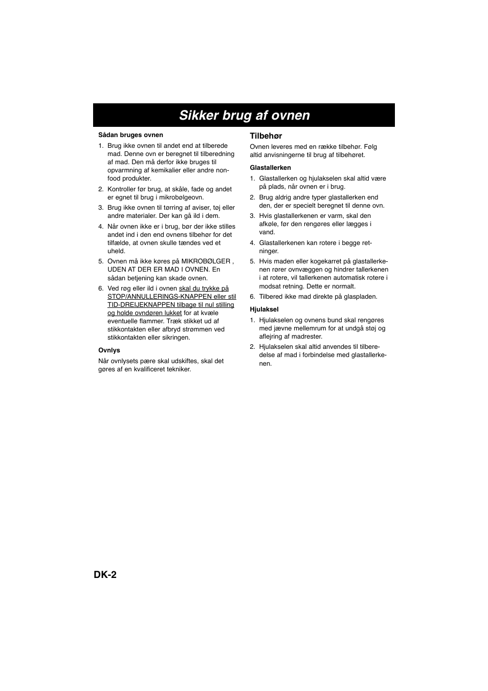 Sikker brug af ovnen, Dk-2 | Panasonic NNE245WBEPG User Manual | Page 94 / 137