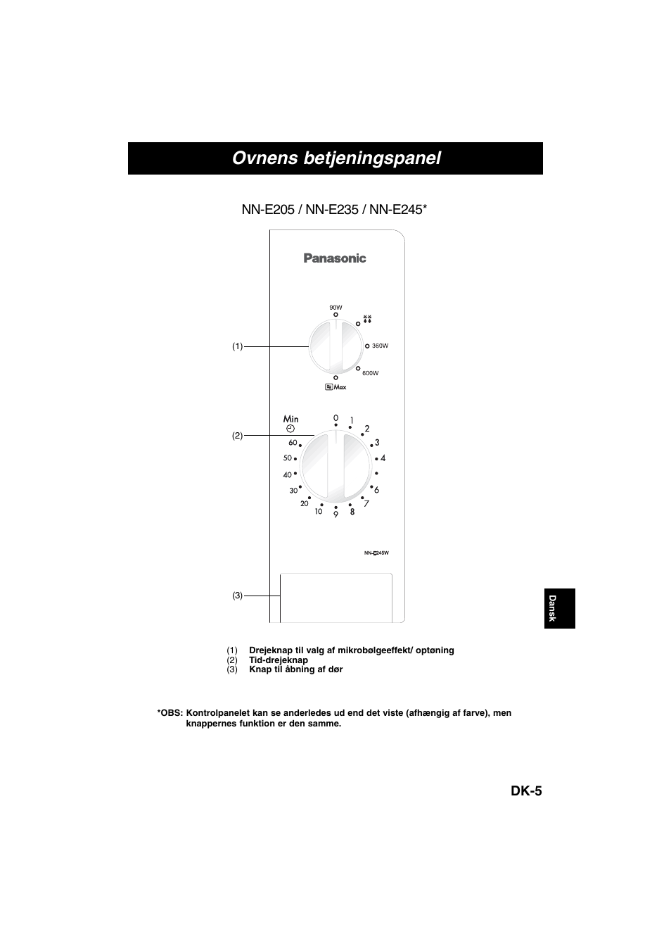 Ovnens betjeningspanel, Dk-5 | Panasonic NNE245WBEPG User Manual | Page 97 / 137