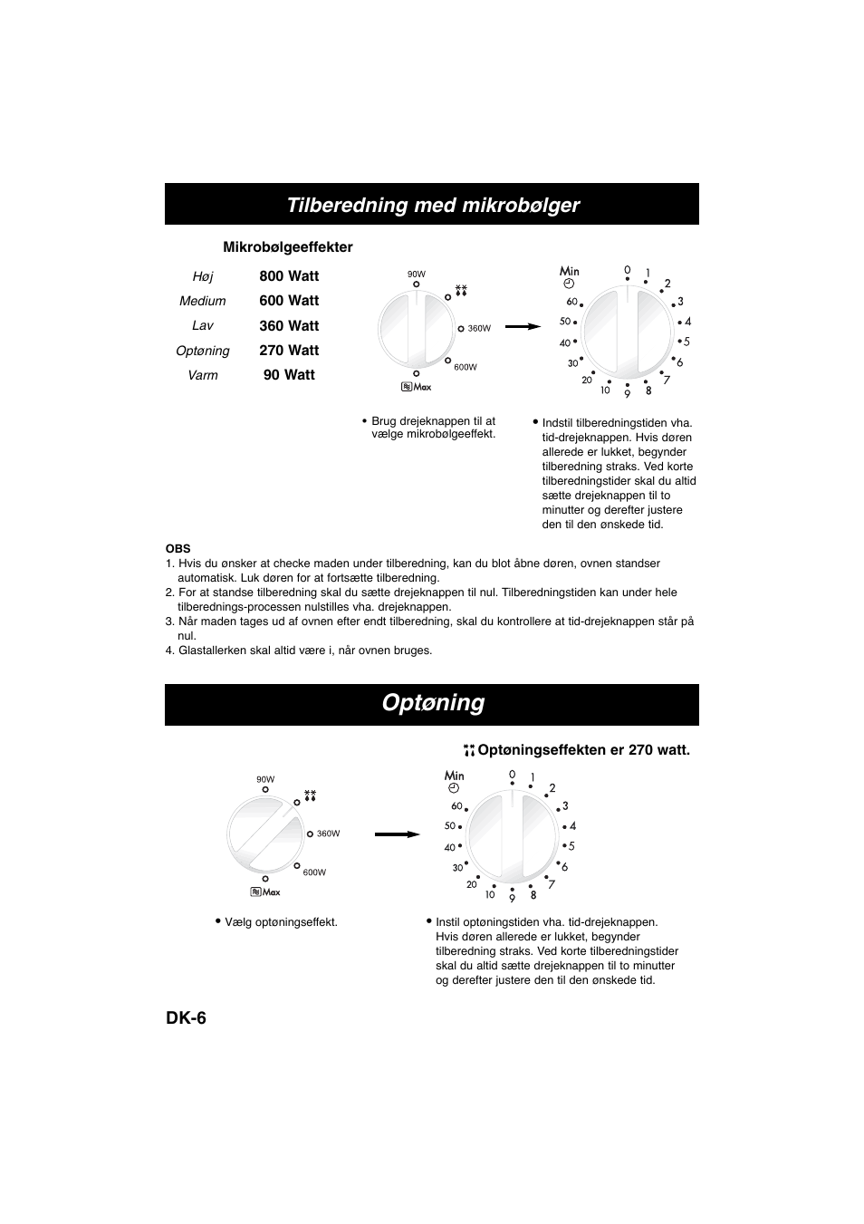 Optøning, Tilberedning med mikrobølger, Dk-6 | Panasonic NNE245WBEPG User Manual | Page 98 / 137