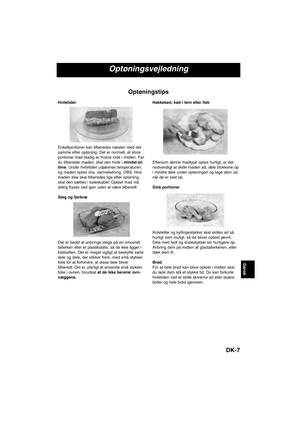 Optøningsvejledning, Dk-7, Optøningstips | Panasonic NNE245WBEPG User Manual | Page 99 / 137