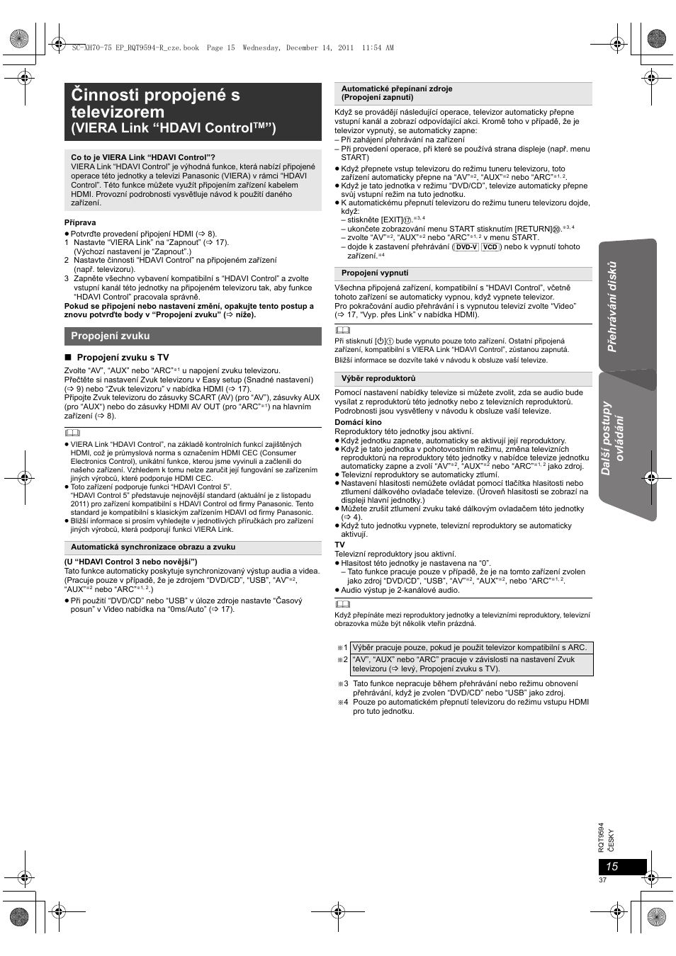 Činnosti propojené s televizorem, Viera link “hdavi control | Panasonic SCXH75EP User Manual | Page 37 / 94