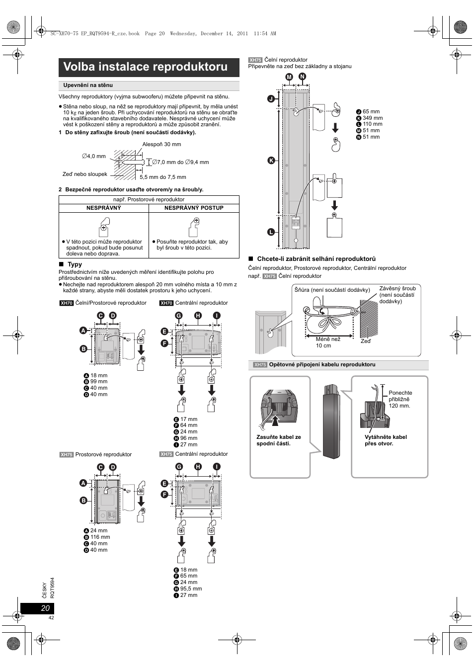 Volba instalace reproduktoru | Panasonic SCXH75EP User Manual | Page 42 / 94