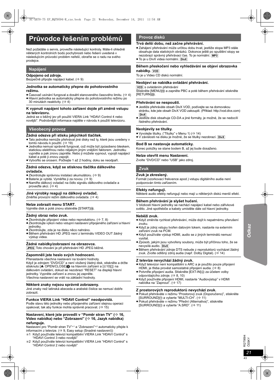 Průvodce řešením problémů | Panasonic SCXH75EP User Manual | Page 43 / 94